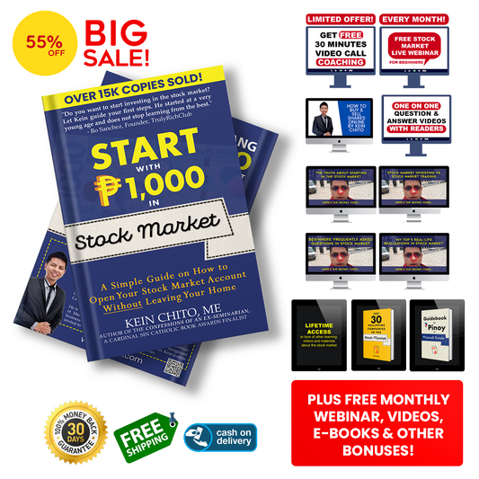 Start with P1,000 in Stock Market Book (+FREE Monthly Webinar +2 FREE E-books & 5+1 FREE Stock Market Training Videos + Other Bonuses) + FREE SHIPPING NATIONWIDE